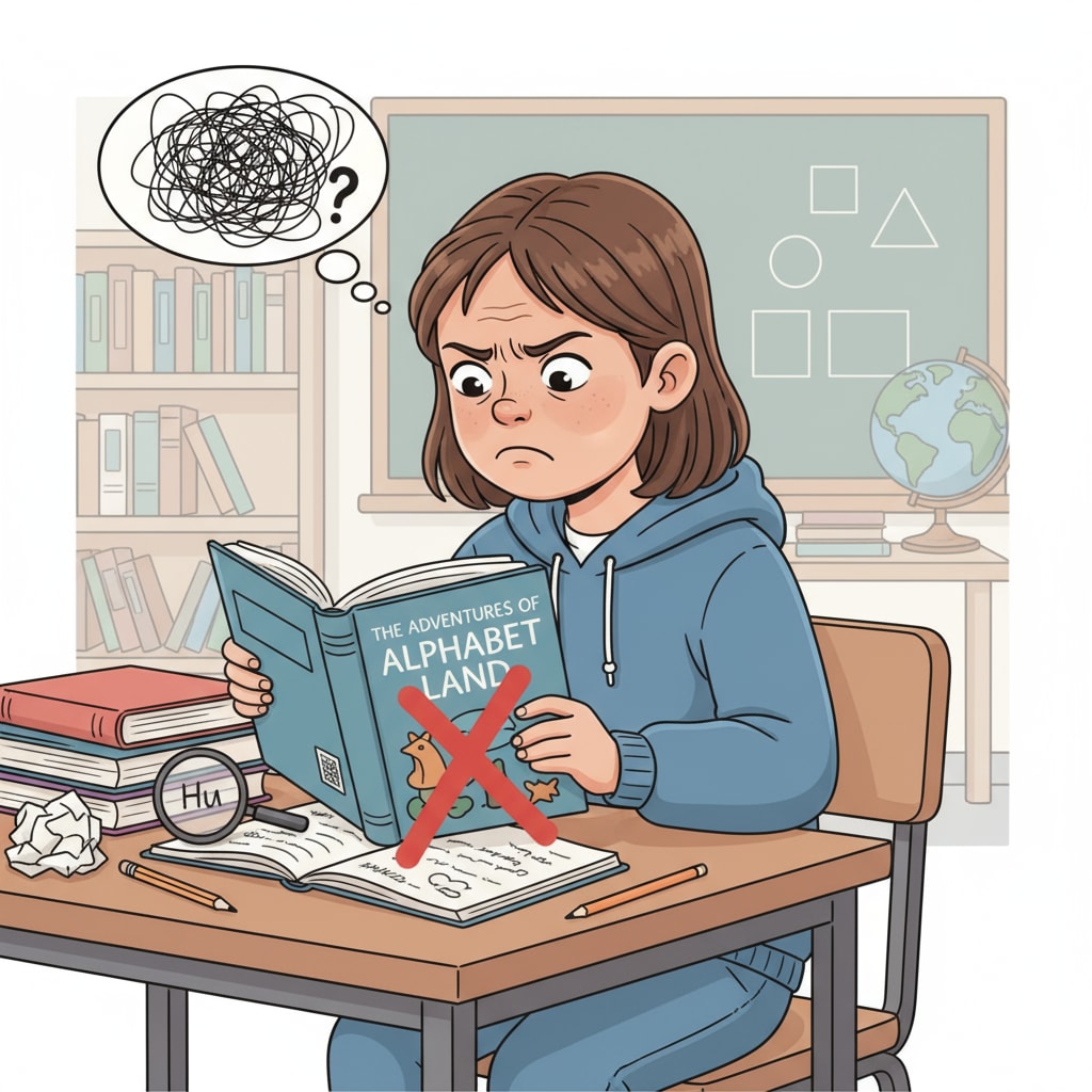 A child with learning difficulties showing frustration while reading