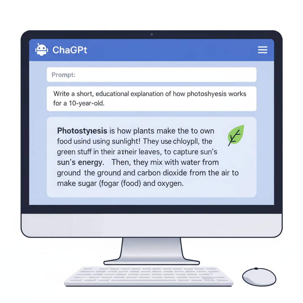 A view of an AI interface generating text for a writing assignment, related to AI cheating, parental involvement, writing anxiety, and student writing abilities