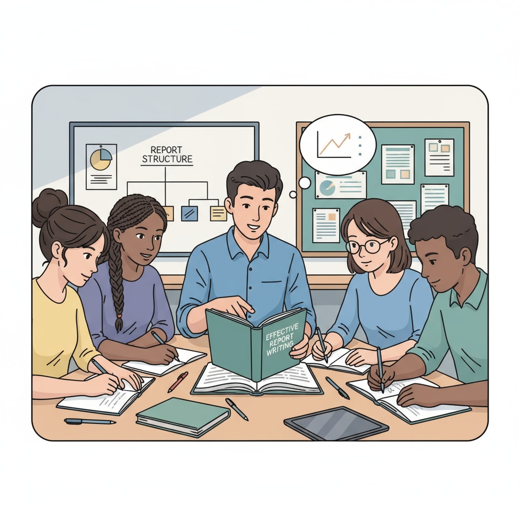 10th grade students discussing report writing in an academic setting related to report writing, exam grades, and academic writing