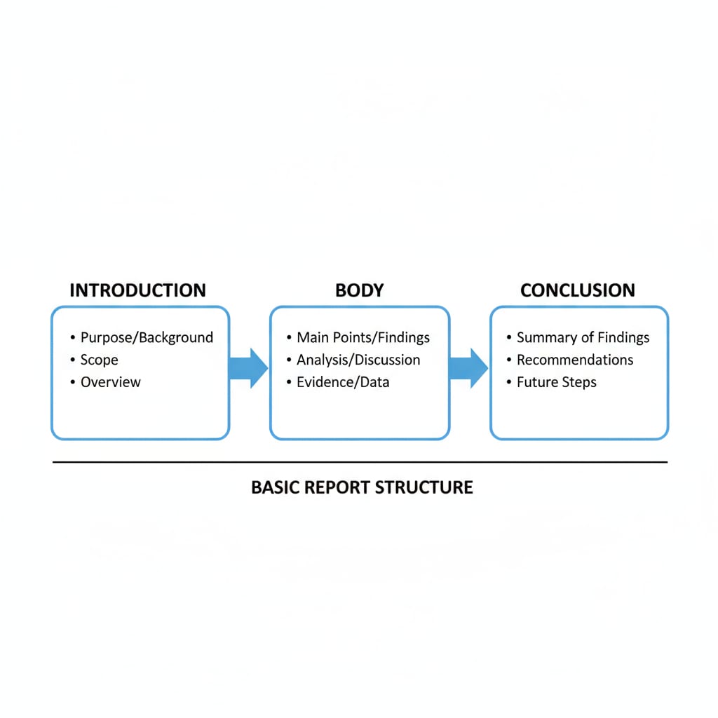 Diagram of the structure of a report relevant to report writing, exam grades, and academic writing