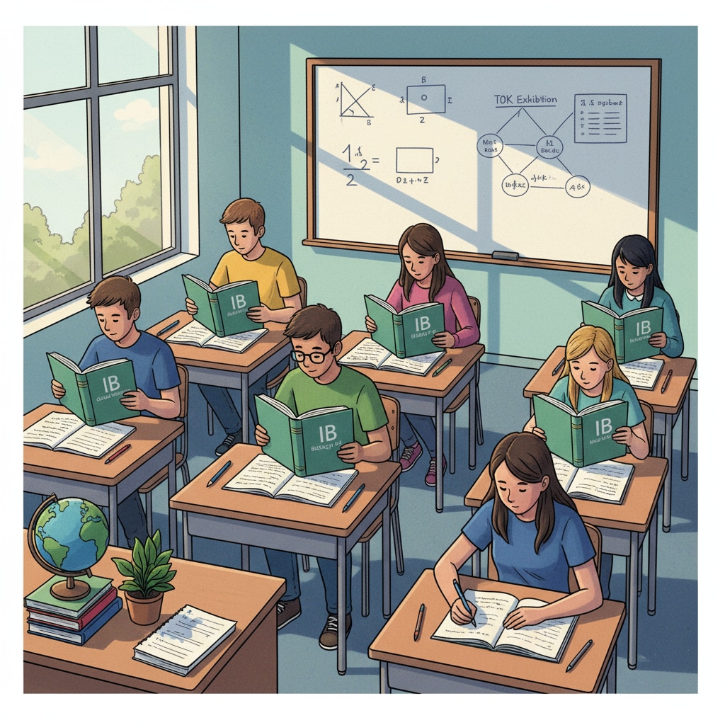 Students studying IB textbooks for university preparation, extracurricular activities, and IB curriculum