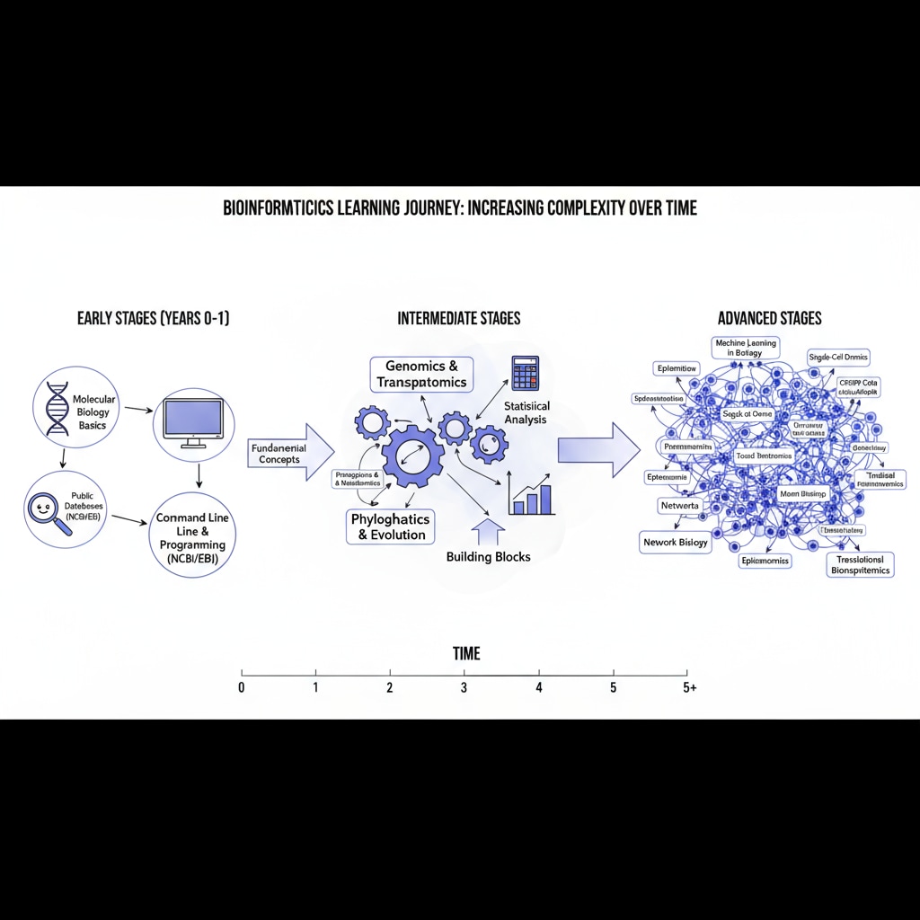 Graph depicting the challenging learning curve of bioinformatics components relevant to academic difficulties and scholarship pursuits
