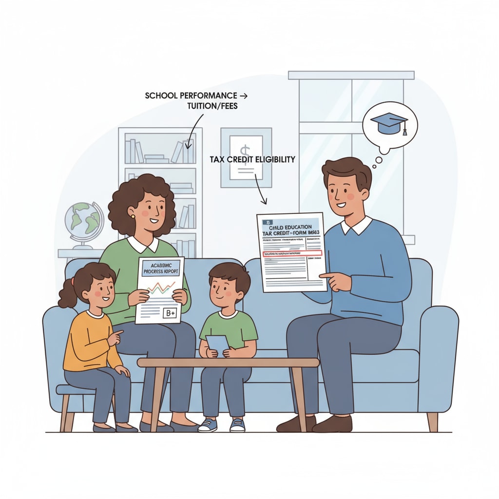 A family discussing child's school performance and tax credit