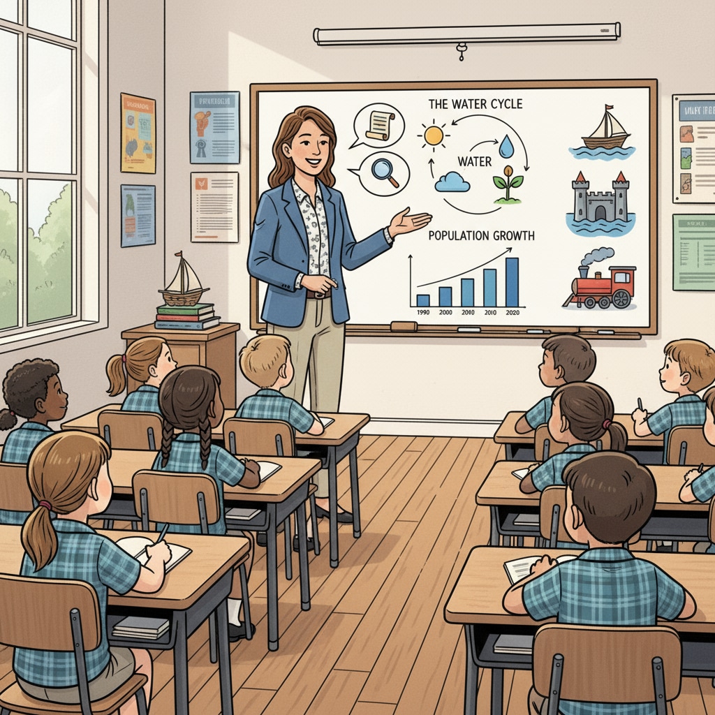 A teacher using visual aids during storytelling to facilitate students' identity and personal development