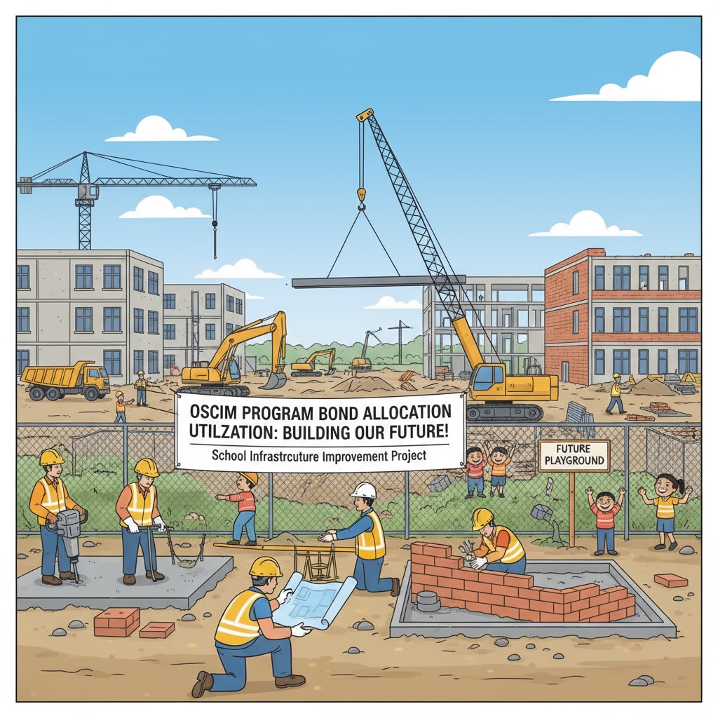 Construction site for school infrastructure related to school bonds, OSCIM allocations, and education funds