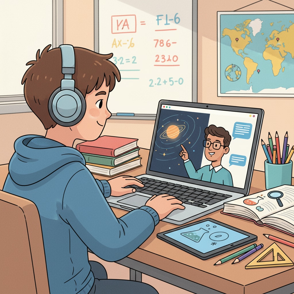 Student participating in an online K-12 tutoring session