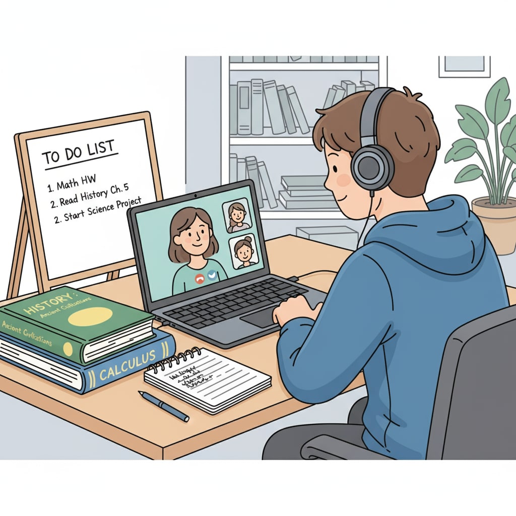 Student trying to maintain focus during online learning, highlighting self-discipline required in online degrees, related to FOMO