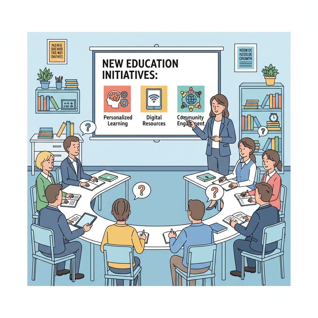 School leader presenting education initiatives as part of educational system reform, relevant to teacher development and career progression in the education field.