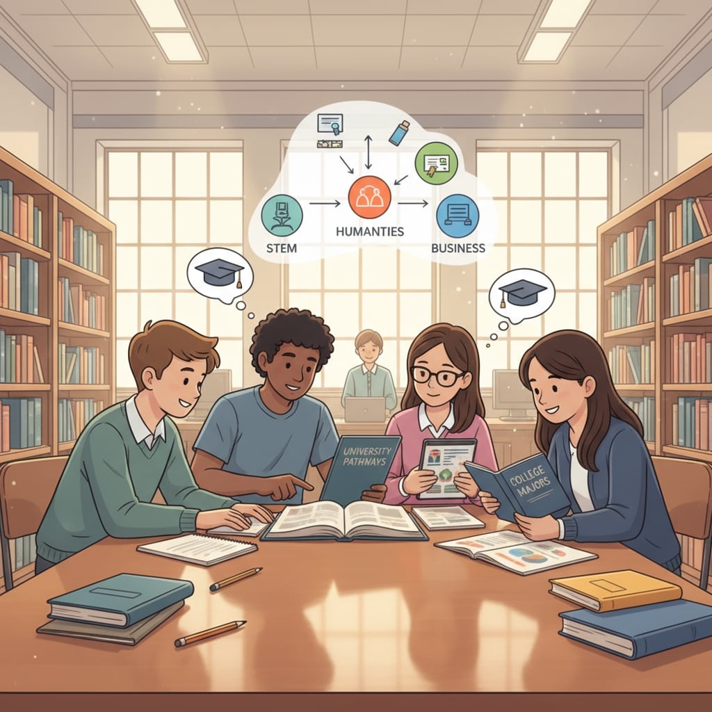 Teenagers discussing GED and high school education options in a library