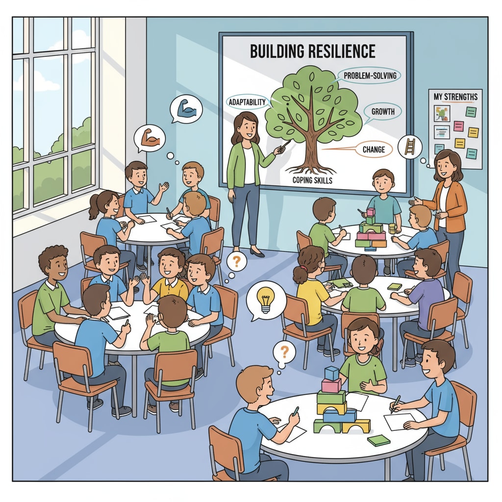 Students and teachers engaged in resilience-building activity in a classroom