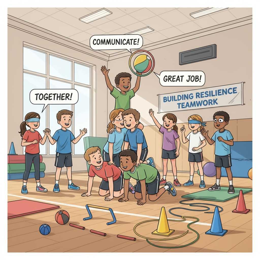 Students participating in a team-building activity during physical education class