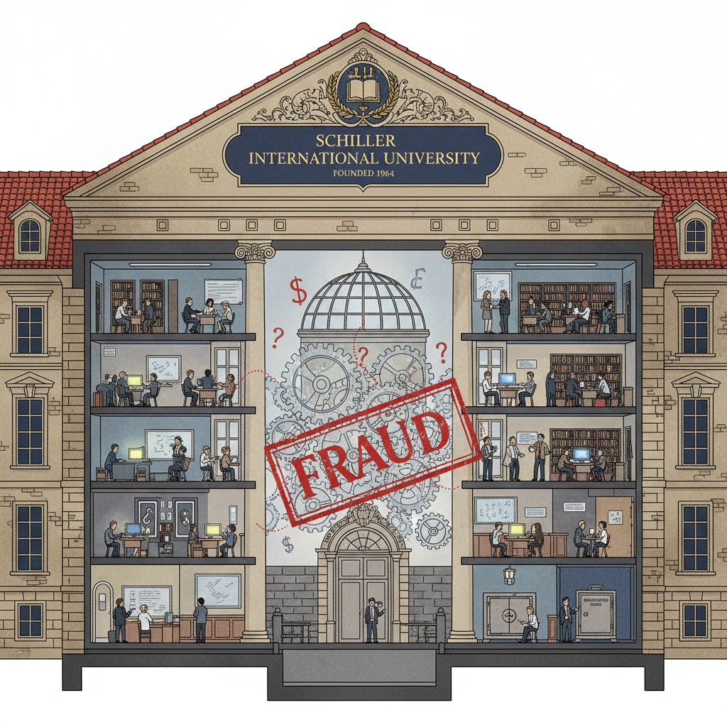 A photo of Schiller International University building related to education fraud case