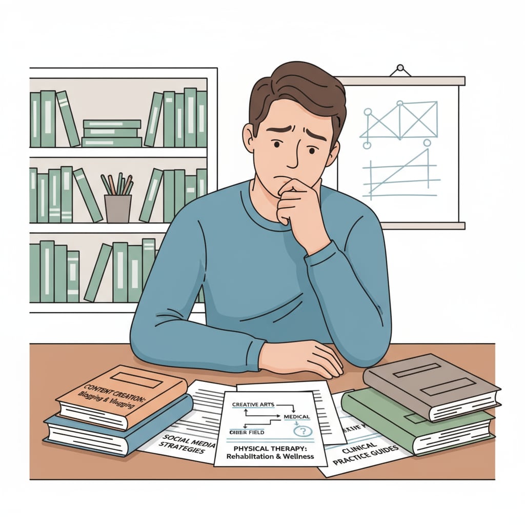An individual stressed about career choices in content creation and physical therapy