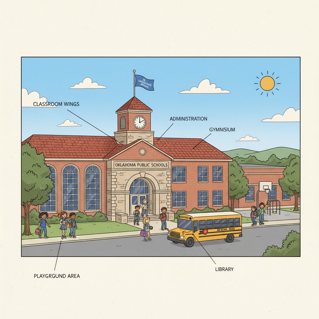 School building in Oklahoma representing the education background in the state