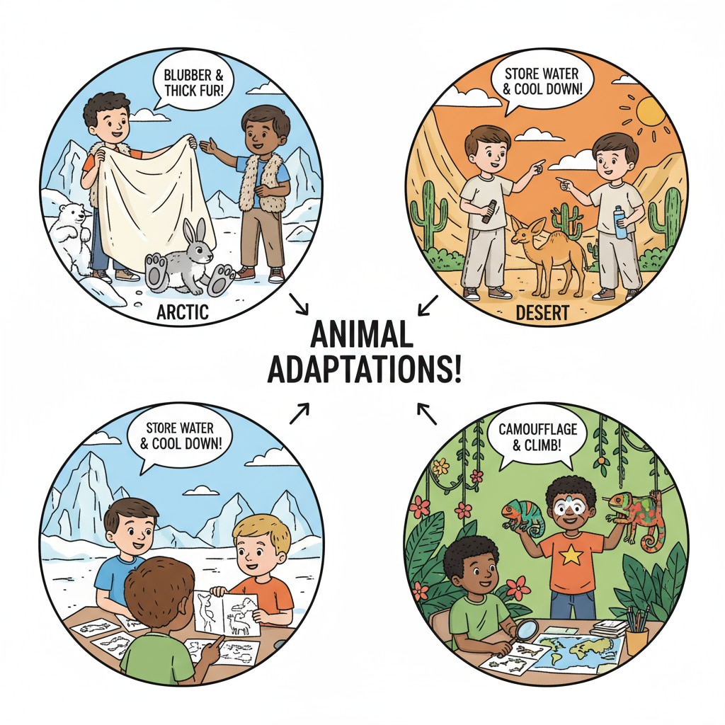 Kids engaged in an activity related to animal climate adaptation in a day camp