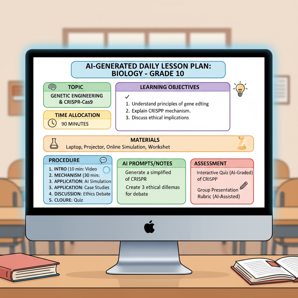Close-up of an AI-generated lesson plan on a computer screen