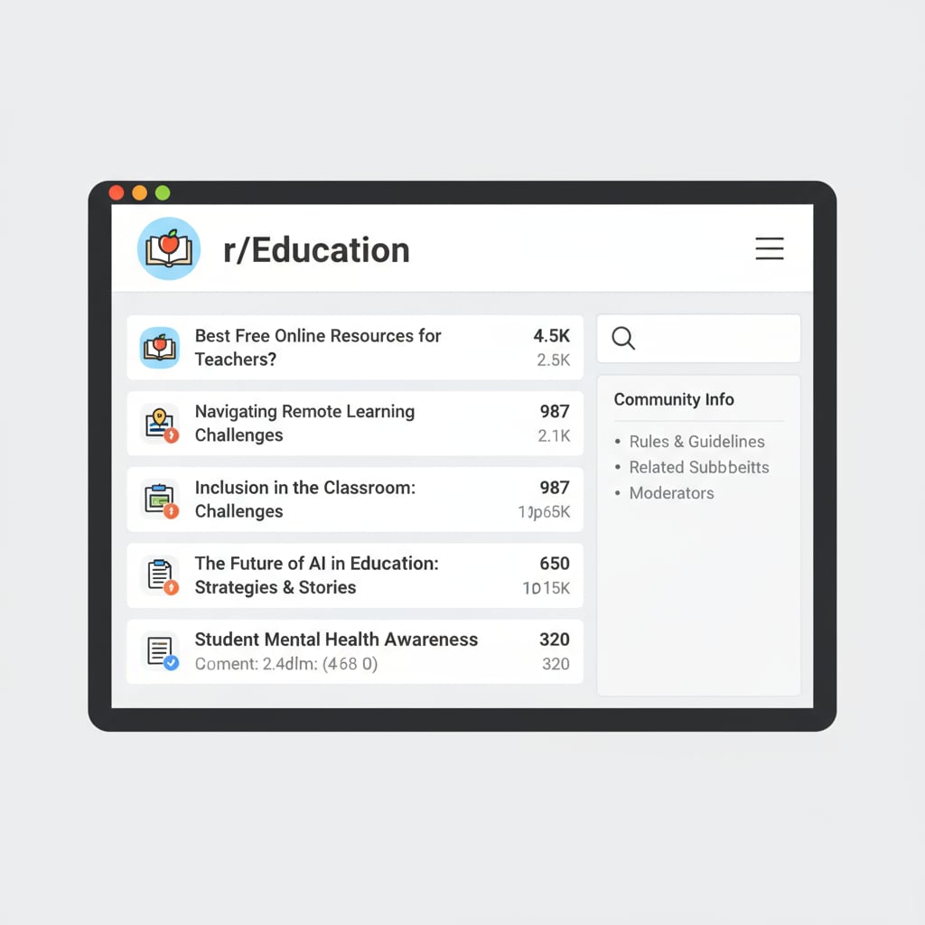 Screenshot of Reddit's r/Education community page with educational discussion threads