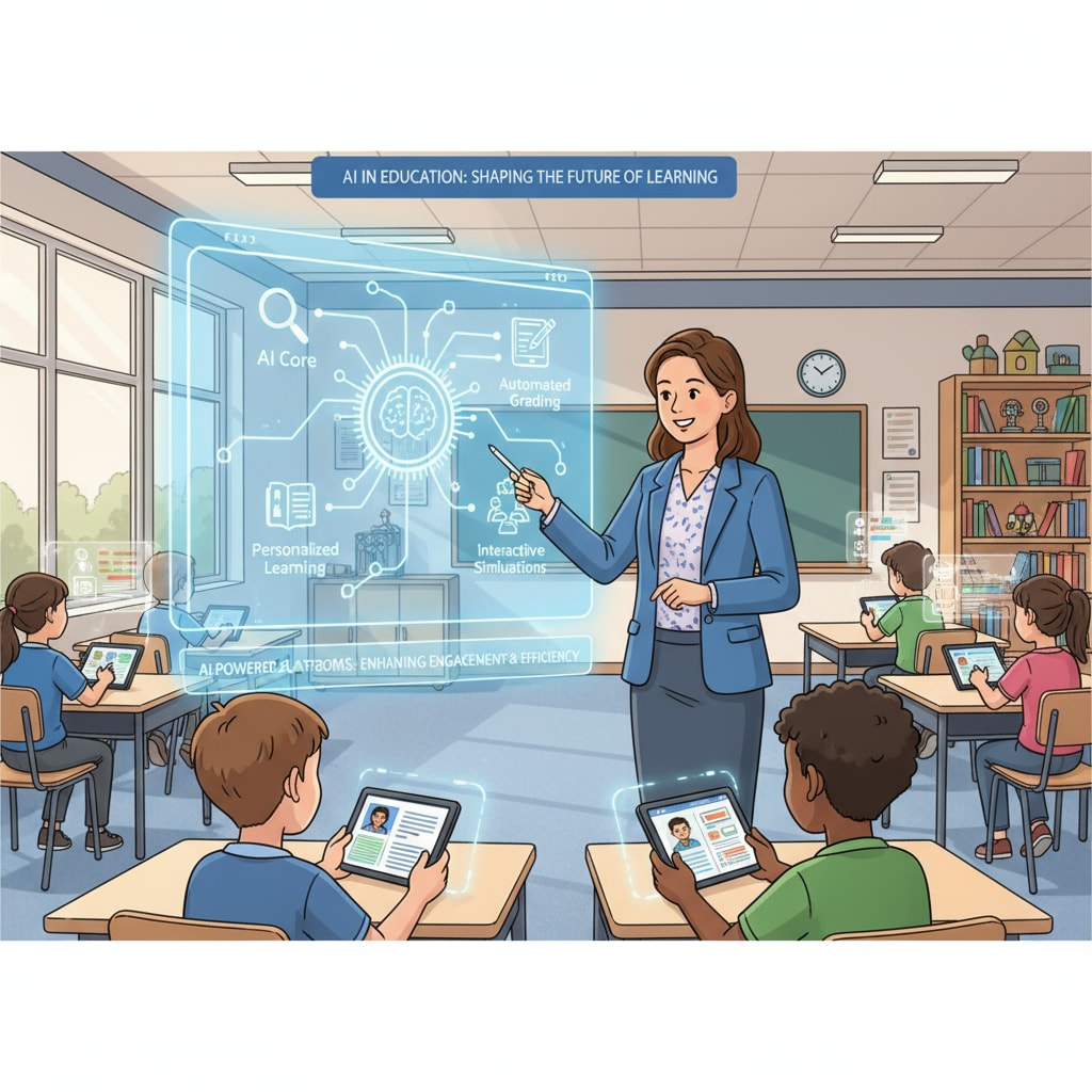Teacher using AI - integrated teaching platform in K12 education in the context of artificial intelligence, higher education, and job automation