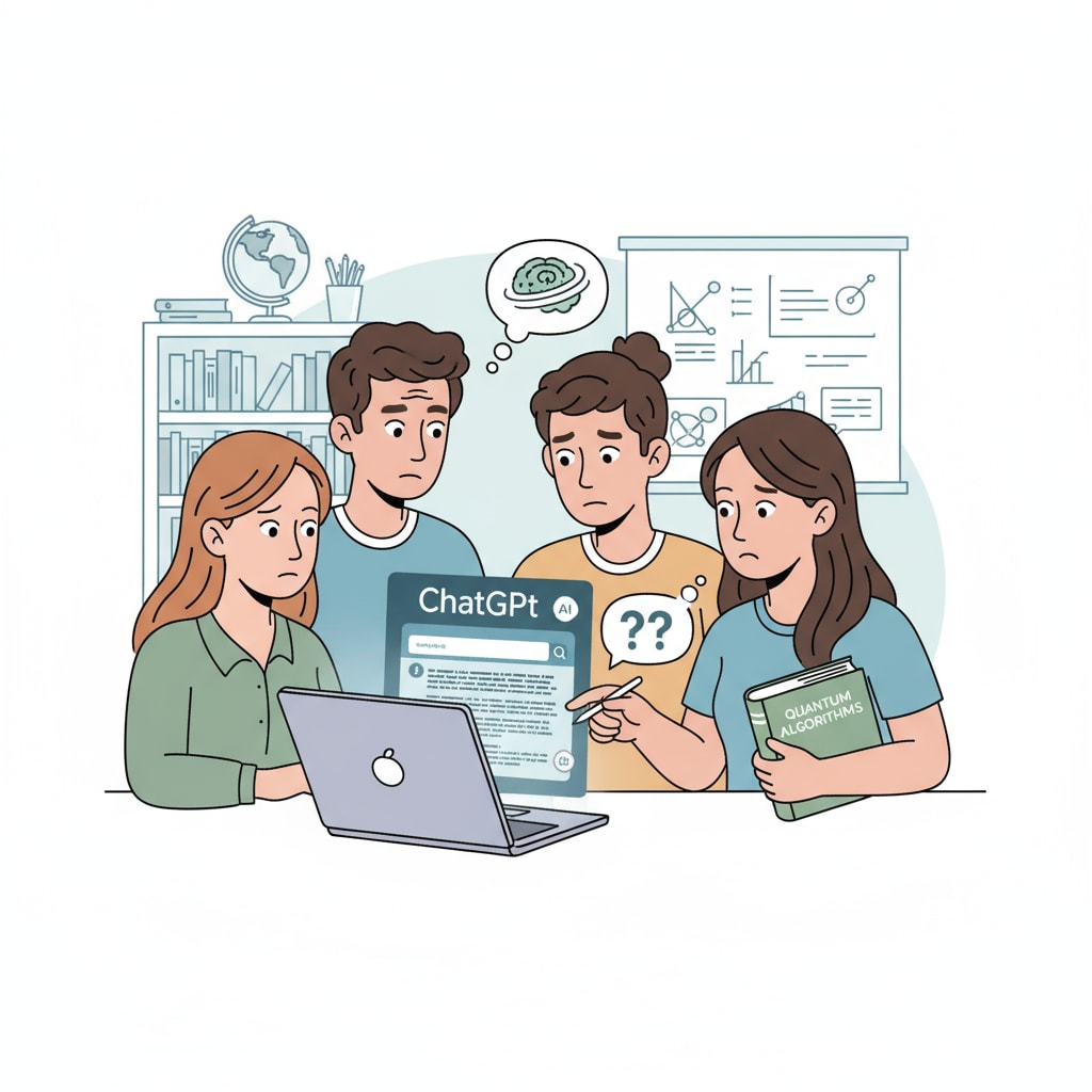 Students viewing ChatGPT interface, highlighting the conversation断层 issue in ChatGPT as an educational tool