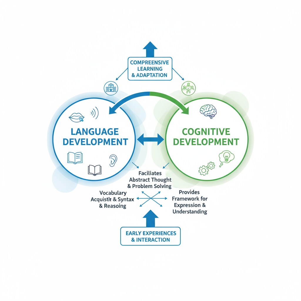 A visual depicting the relationship between language and cognitive development in the context of 