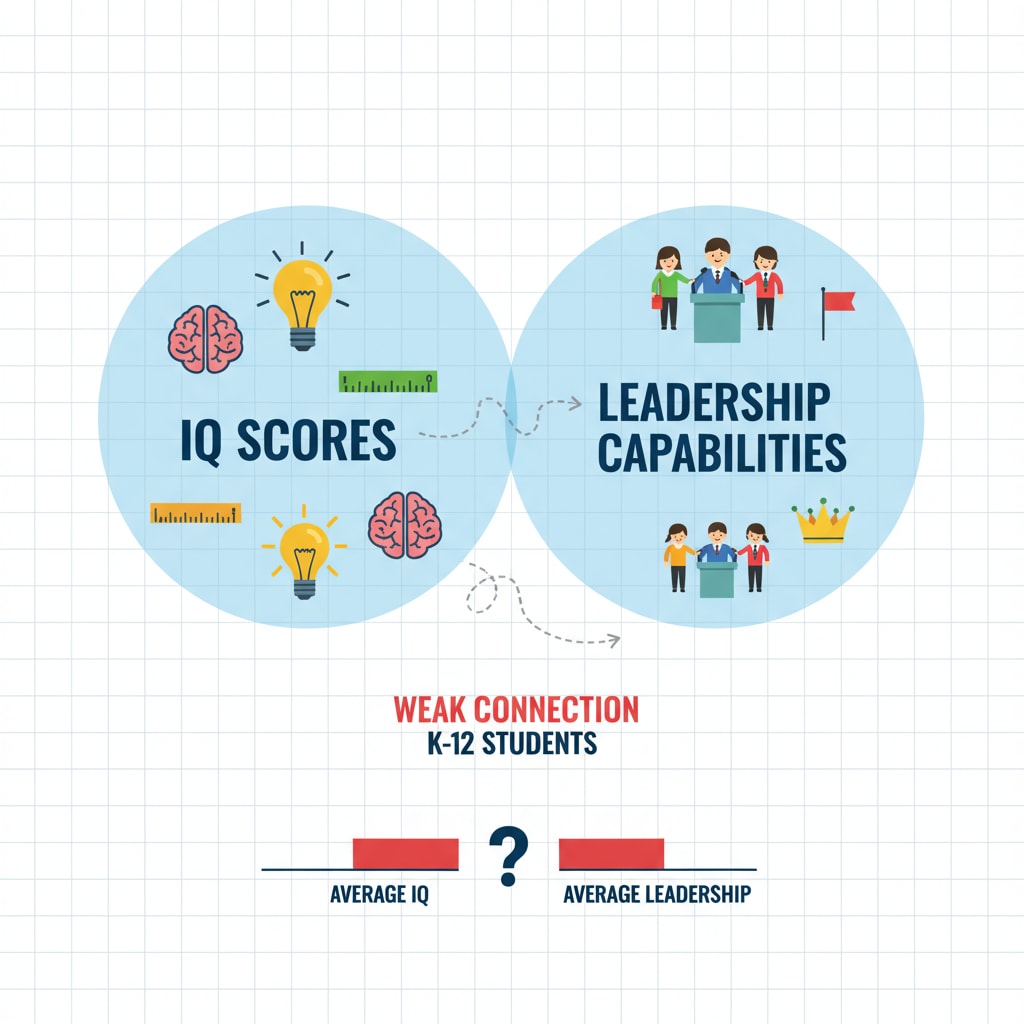 Graph showing the limited correlation between IQ scores and leadership abilities in K12 students