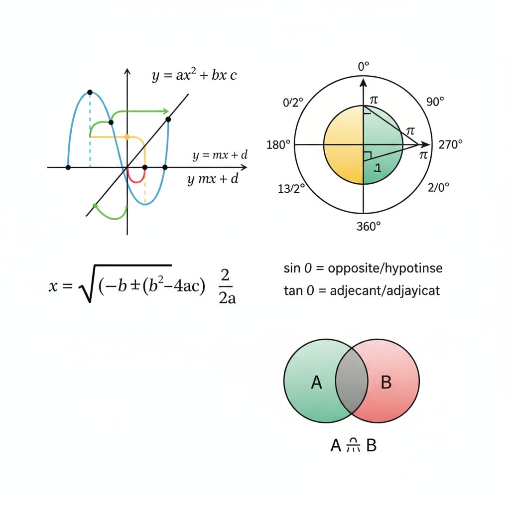 Visualization of key high school math concepts relevant to standardized tests