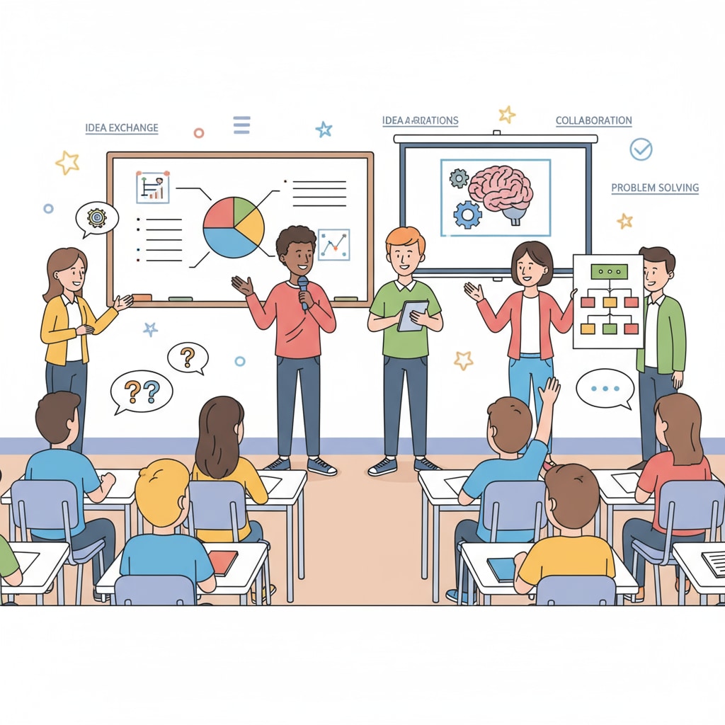 K12 students demonstrating communication skills during a classroom presentation.