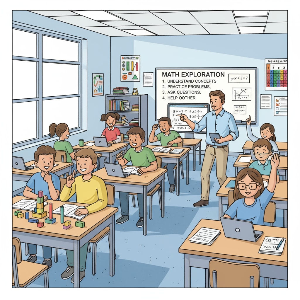 A classroom scene of students of different levels in a math class related to teacher shortage, student classification, and mathematics education