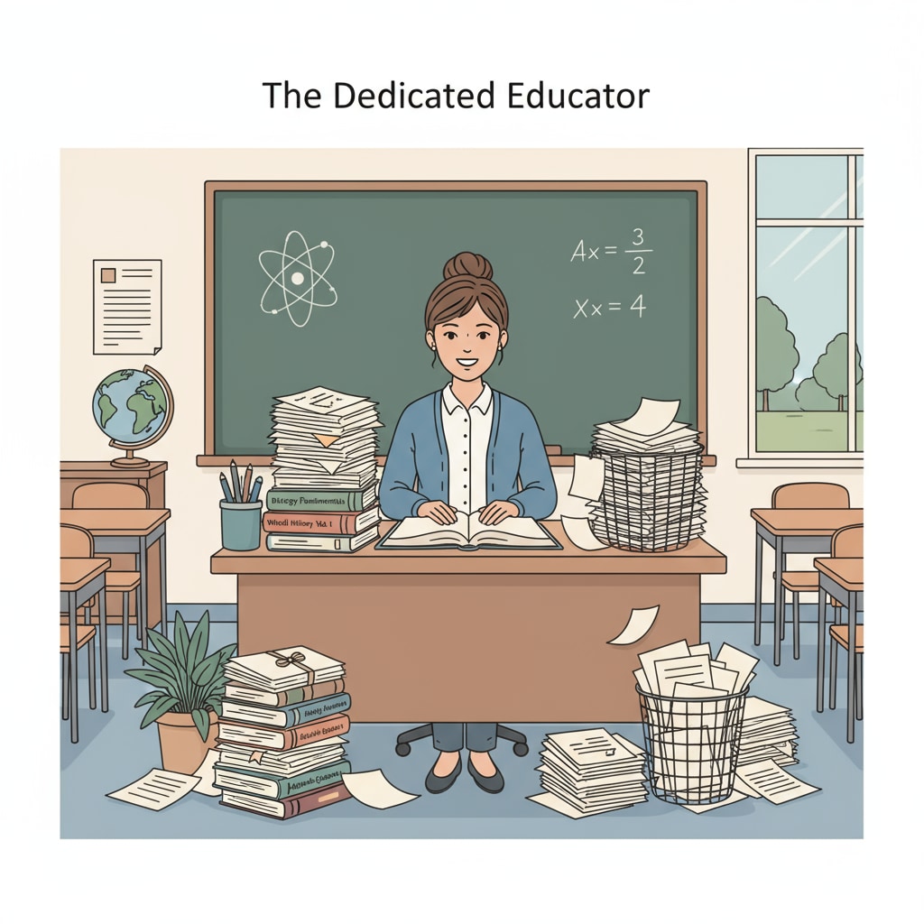 A K12 teacher burdened with excessive paperwork due to overload and excessive course schedules.