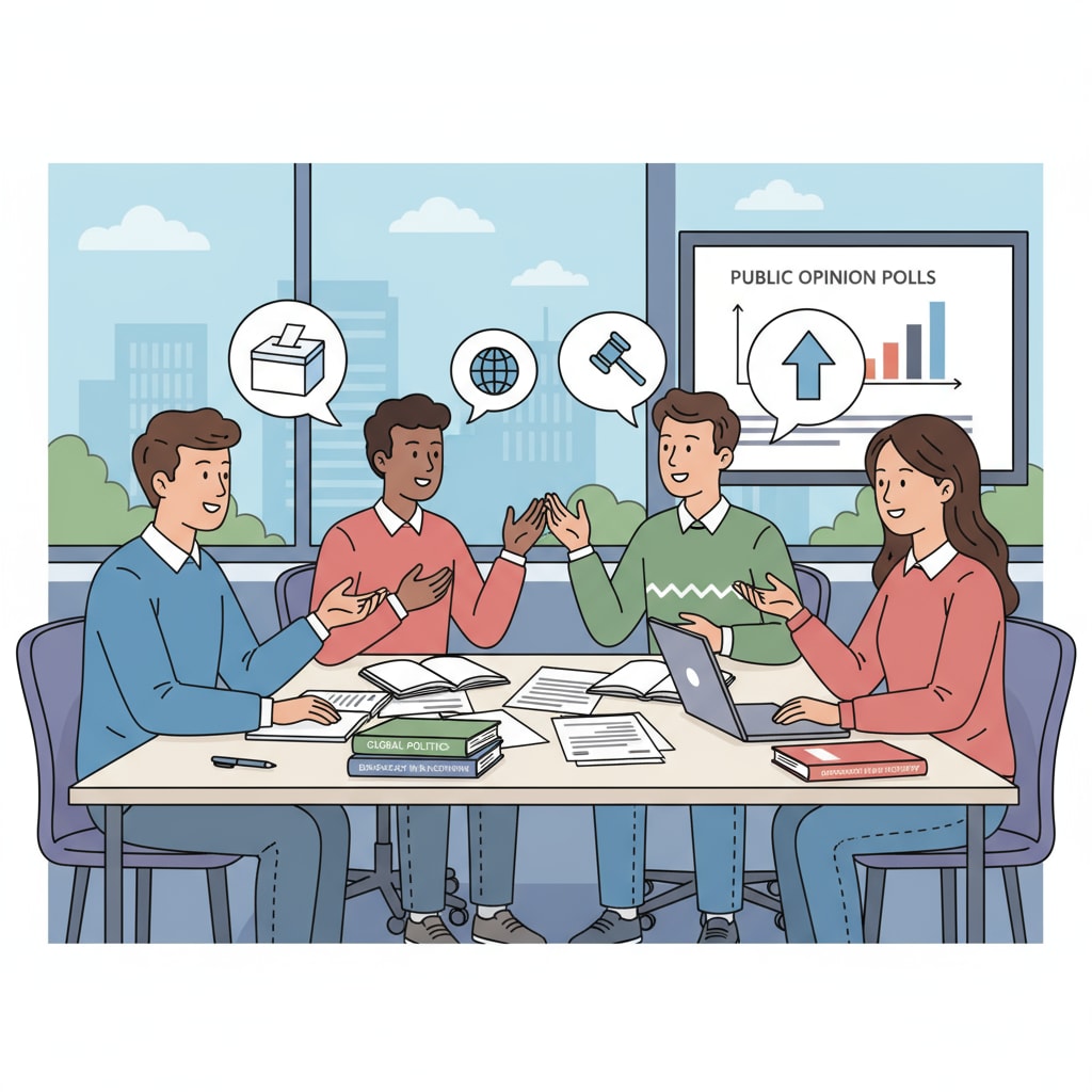 Students discussing political science in a European university classroom