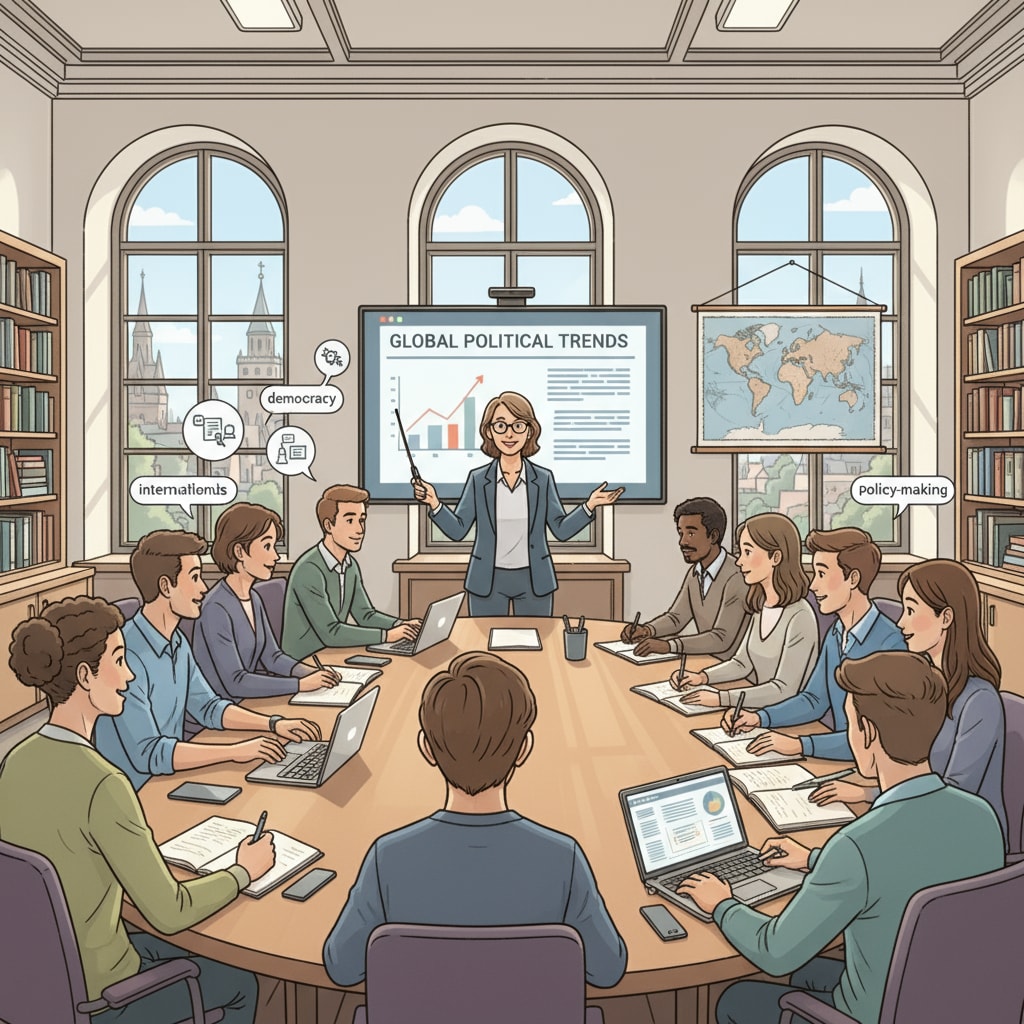 Students participating in a political science seminar at a European university