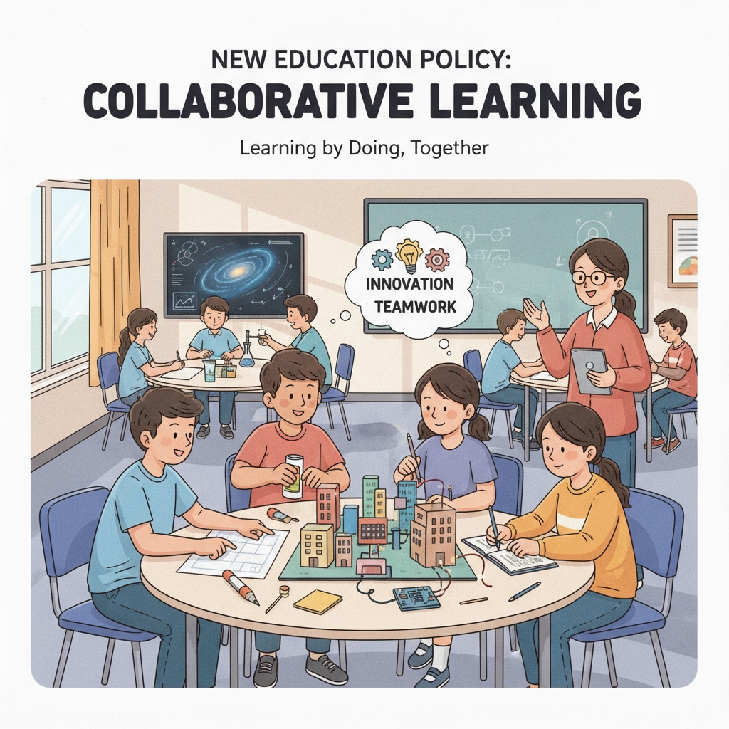 Classroom scene demonstrating new teaching methods under the New Education Policy (NEP) in the context of education reform