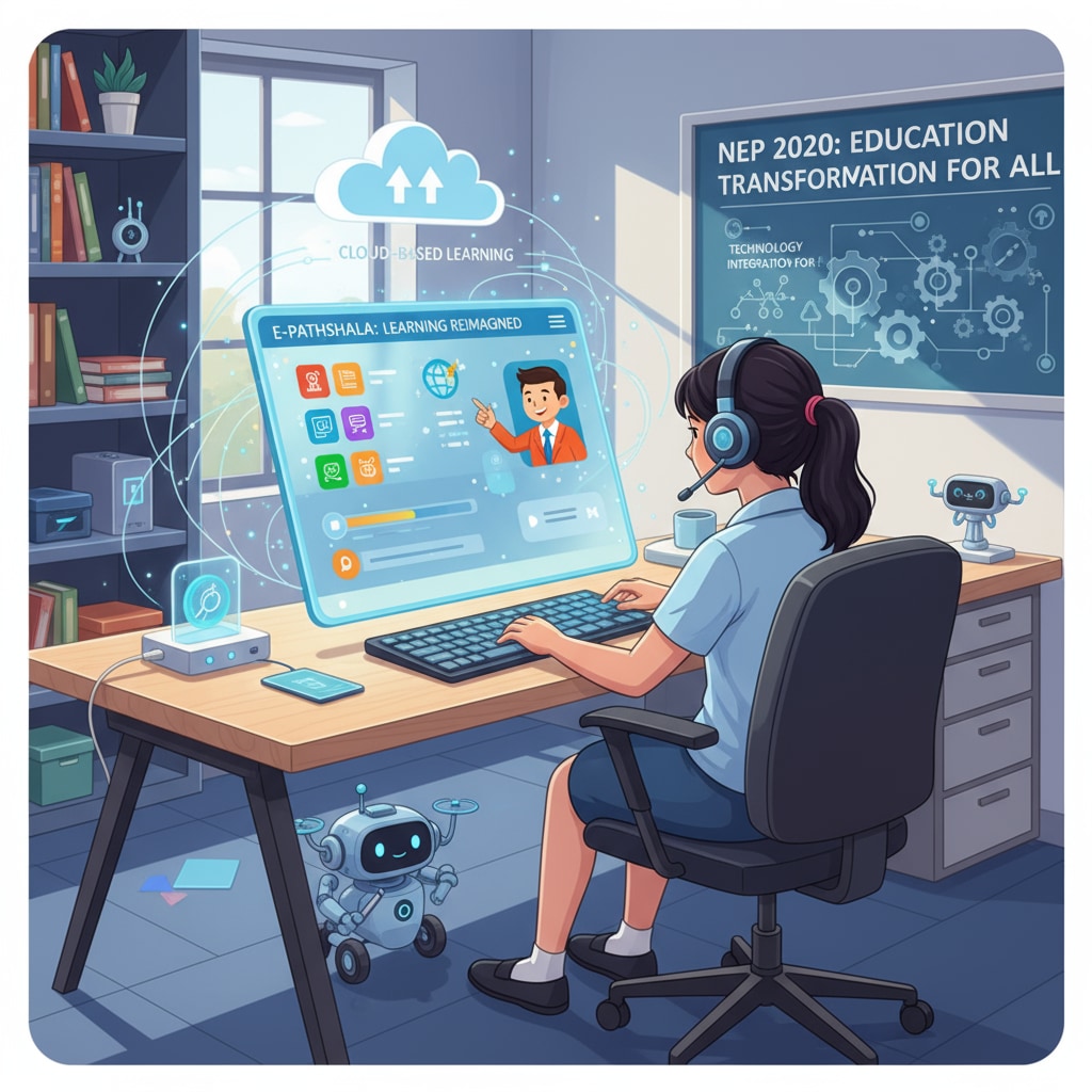 Student using e-learning platform as part of the New Education Policy (NEP)'s education reform efforts