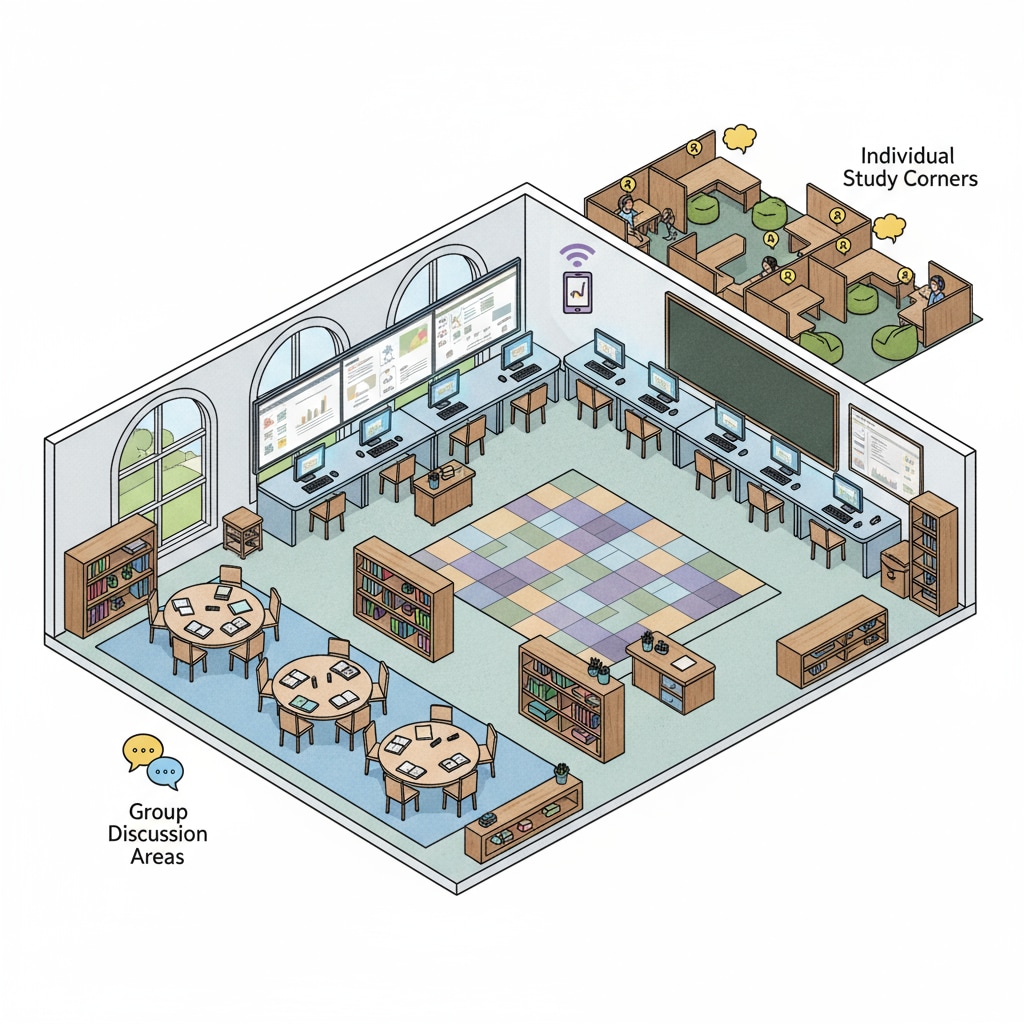 A modern K-12 classroom layout integrating teenager interests and architectural design