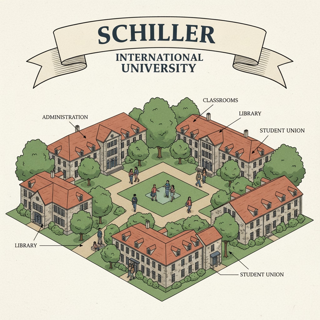 Campus view of Schiller International University related to education fraud