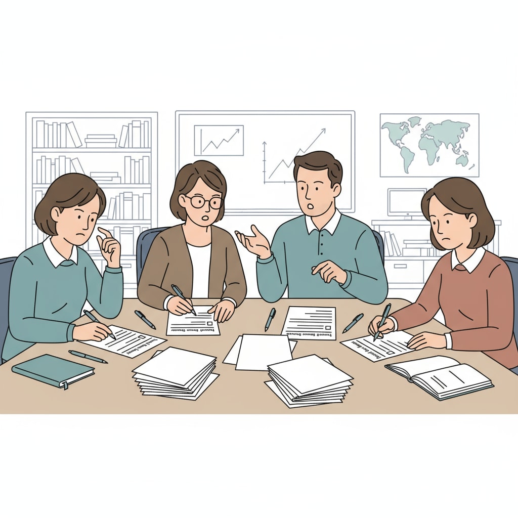 Teachers filling out questionnaires on teaching working conditions for dissertation research