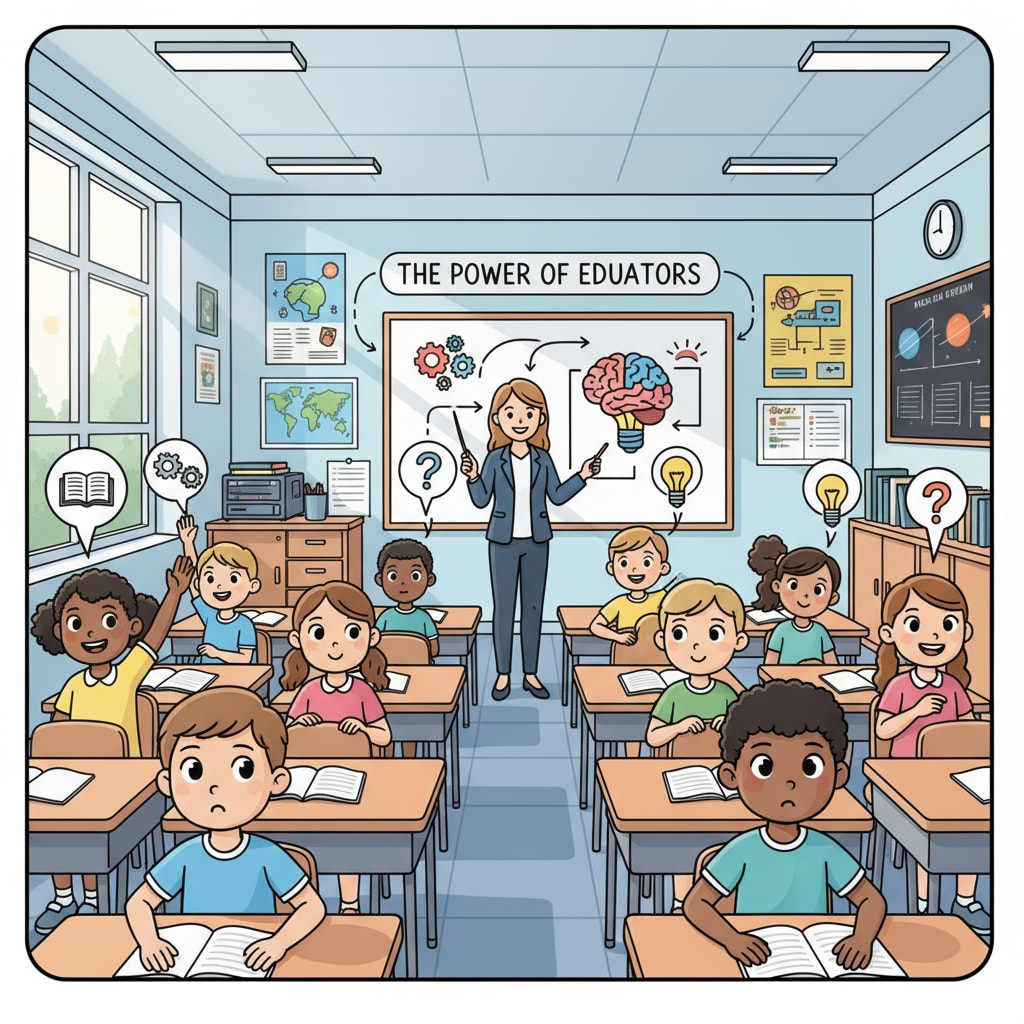 A classroom scene showing the influence of teachers on students, related to the podcast theme of teachers' impact.