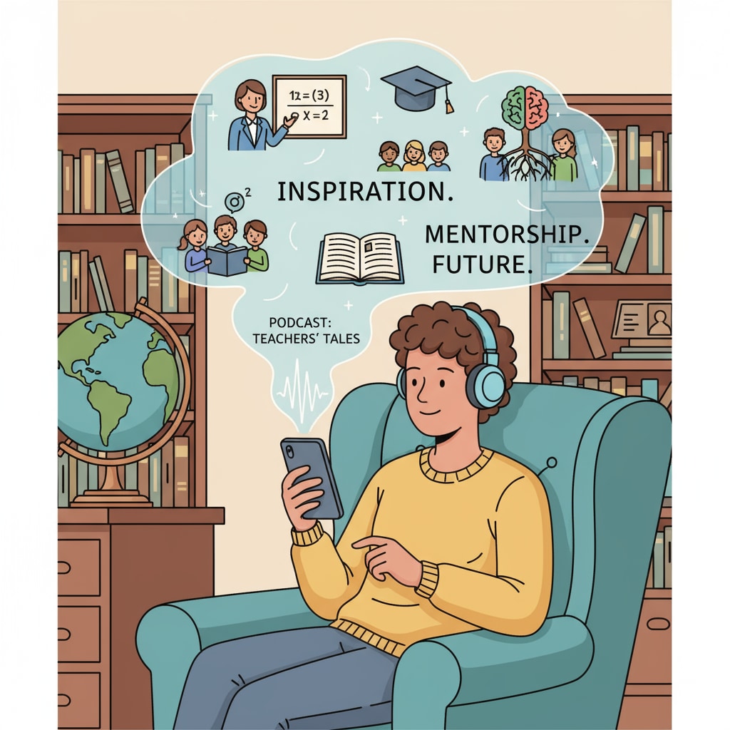 A person listening to a podcast about the influence of teachers.