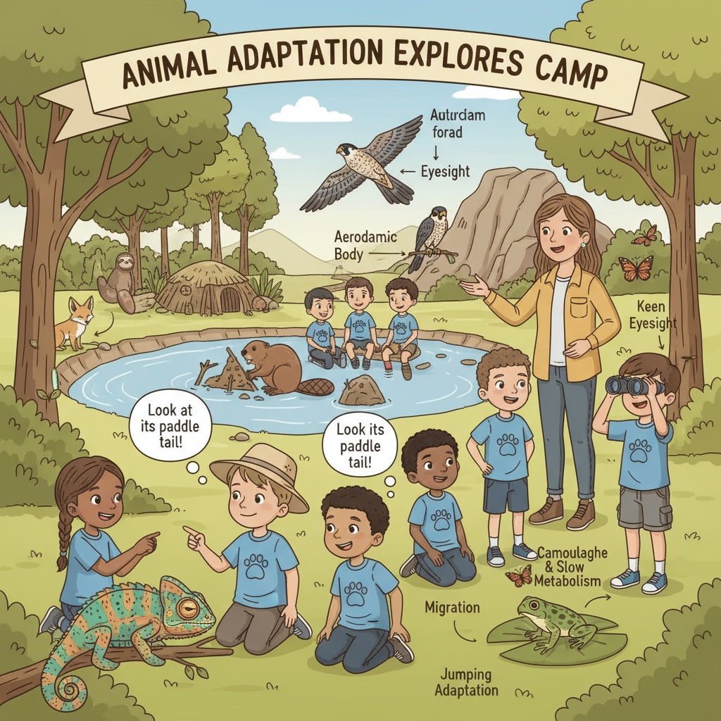 Children observing animals in their natural habitat during an animal adaptation day camp, highlighting the connection between day camps, animal adaptation, and naming creativity.