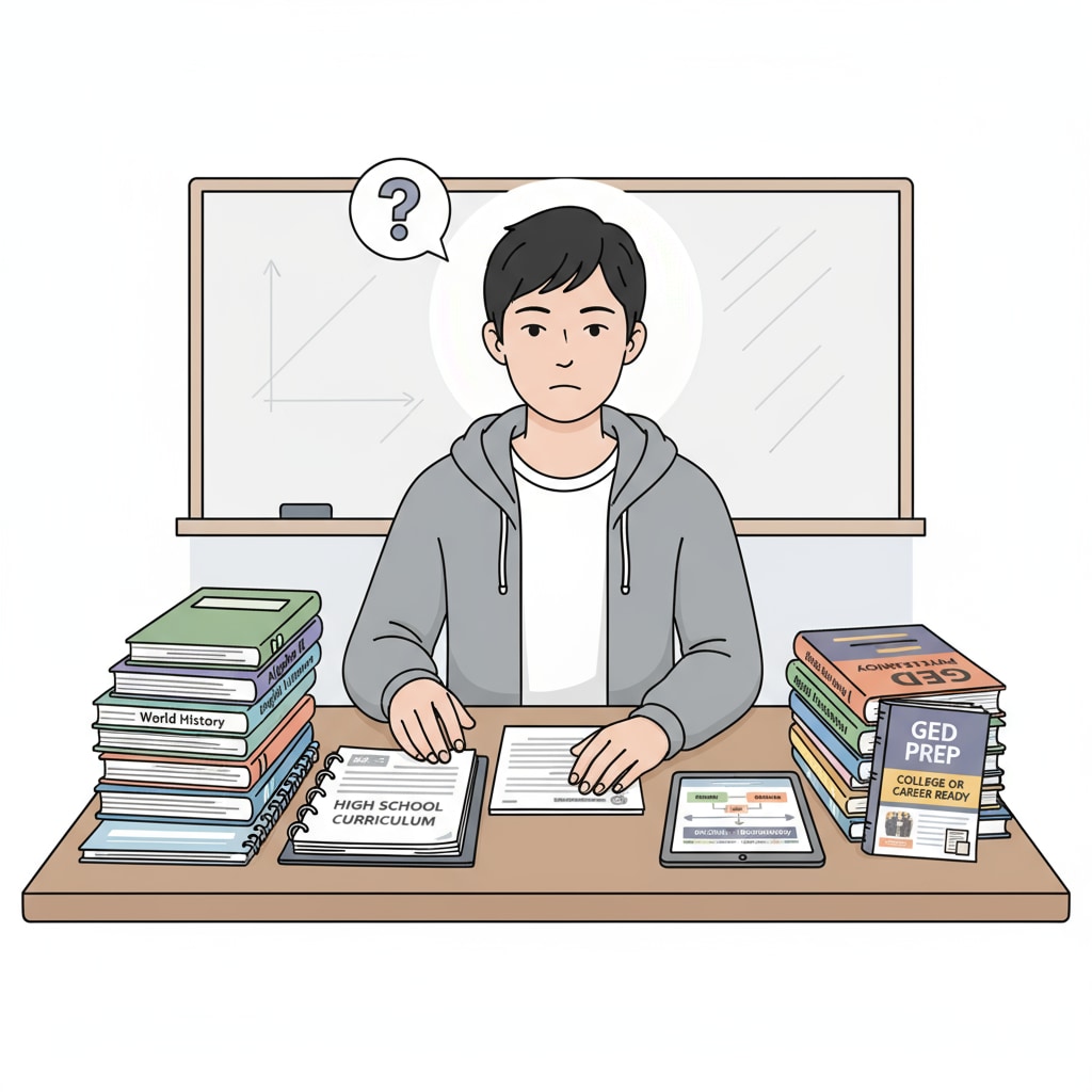 A 17-year-old transfer student facing the choice between high school and GED study materials