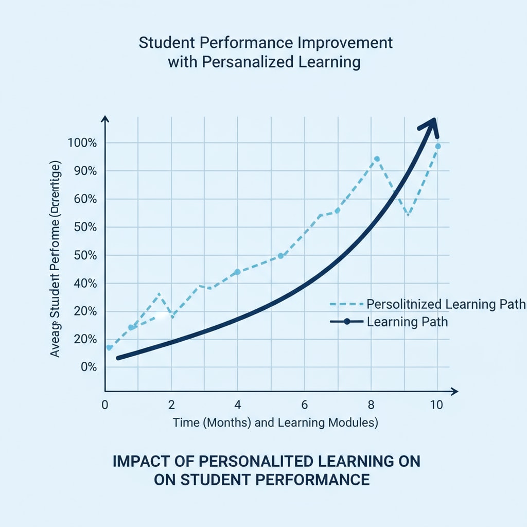 Graph showing improvement in student performance with free learning platform's personalized paths