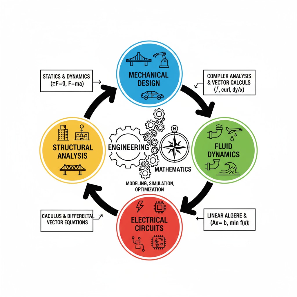 Diagram showing the link between engineering and mathematical concepts