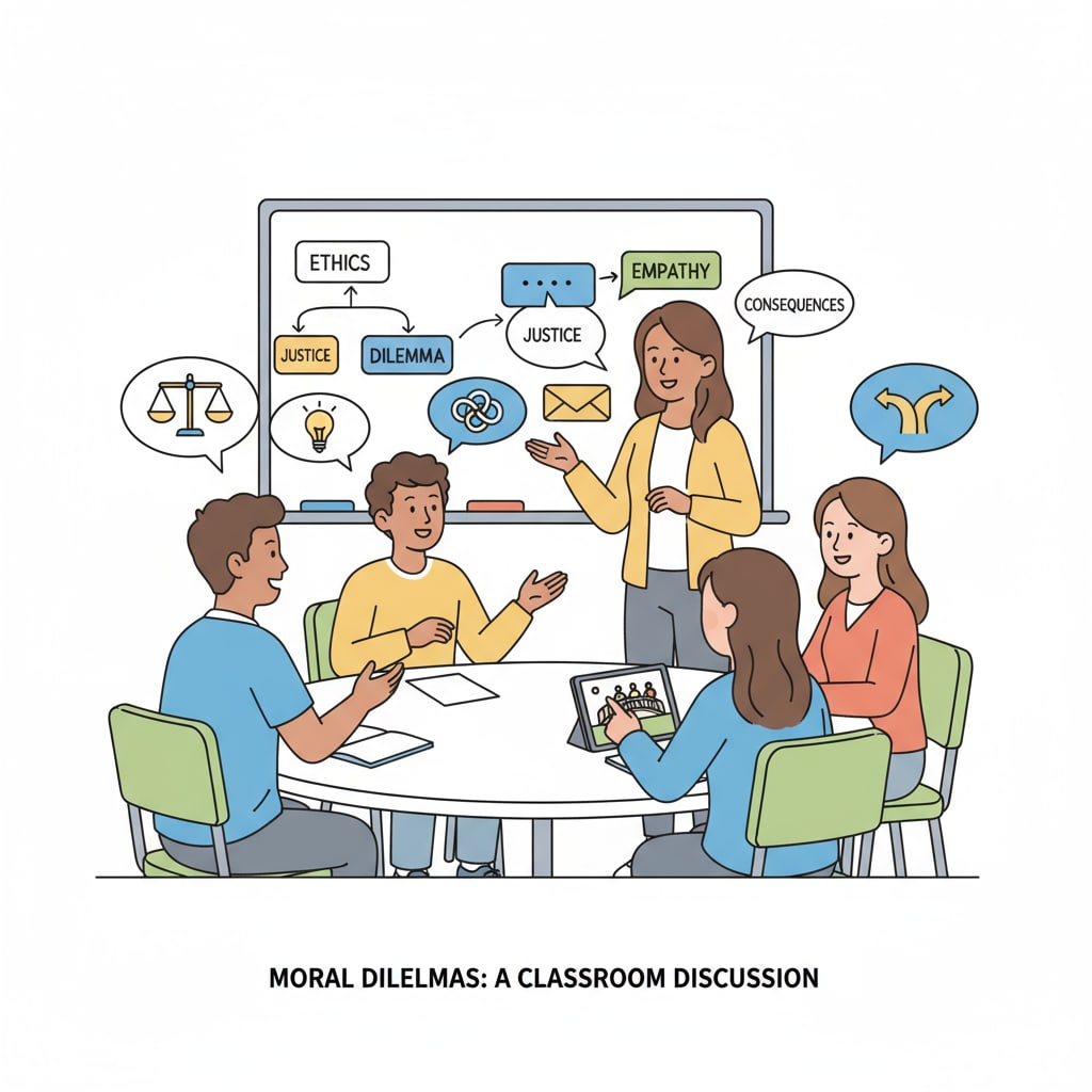 Students discussing moral and ethical education in a K12 classroom