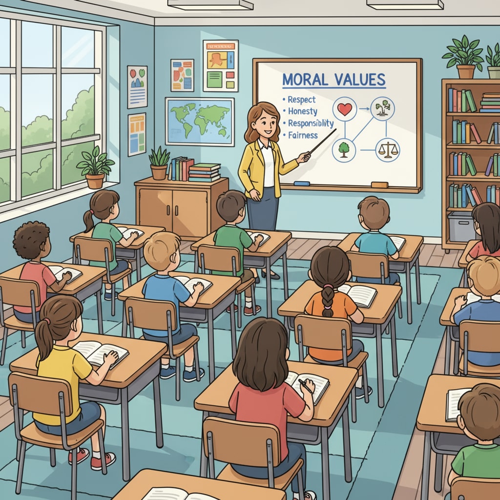 Students receiving moral and ethical education in a K12 classroom