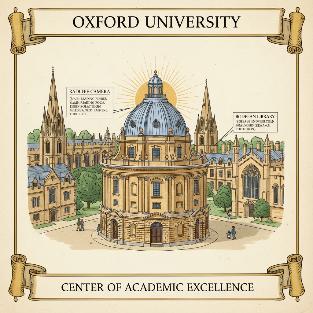Oxford University's historic buildings highlighting its academic prestige relevant to the application requirements and German education law conflict