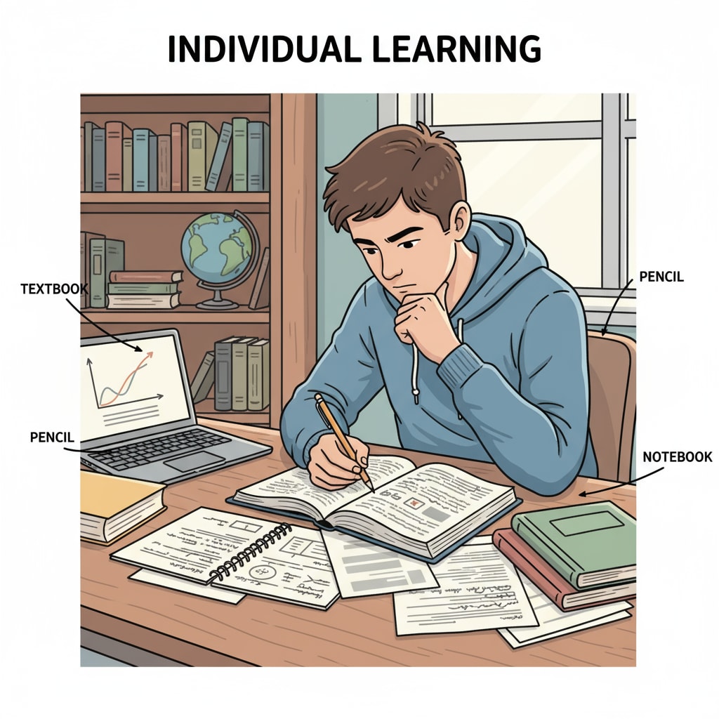 Individual learning scene, depicting a student studying independently for better learning results.