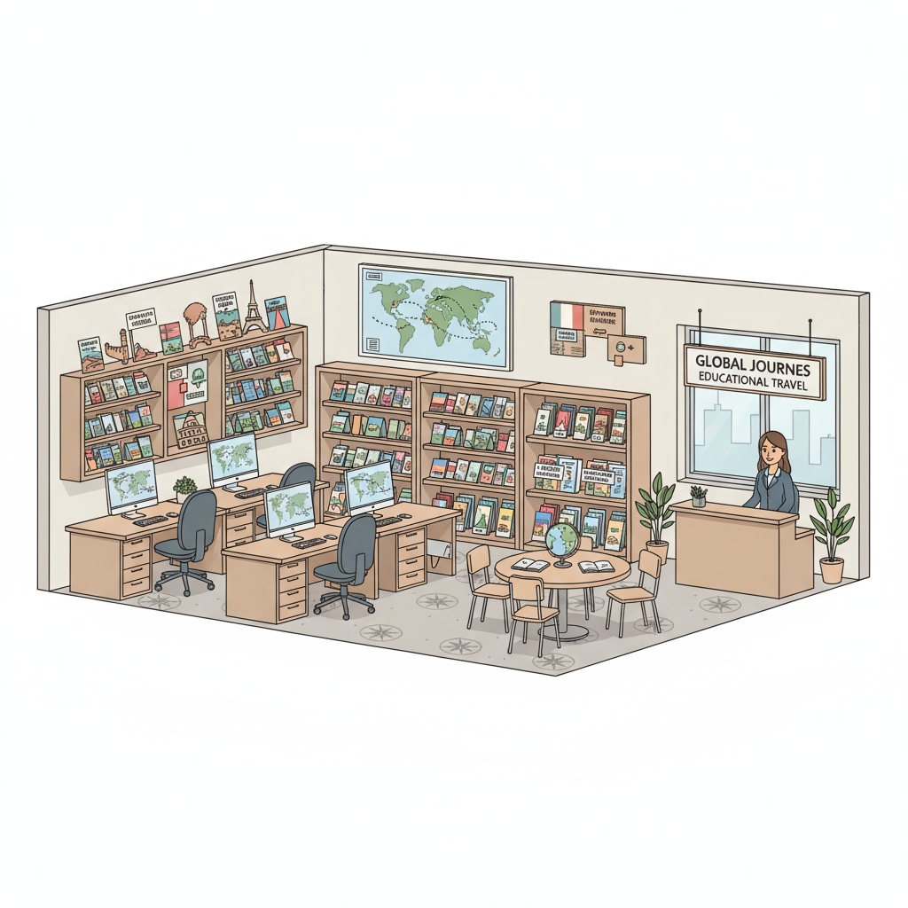 Interior of a travel company handling overseas travel for school groups