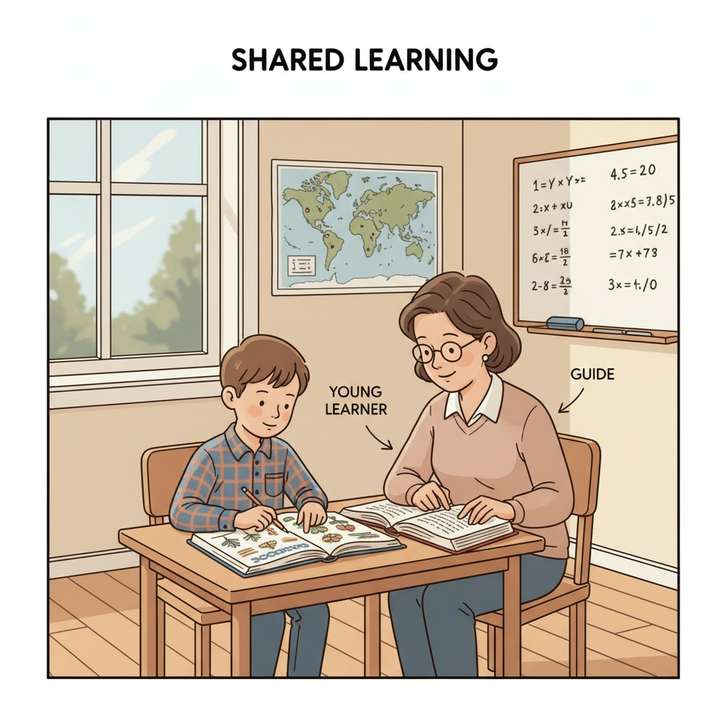 A parent accompanying a child during study in a low-income family environment