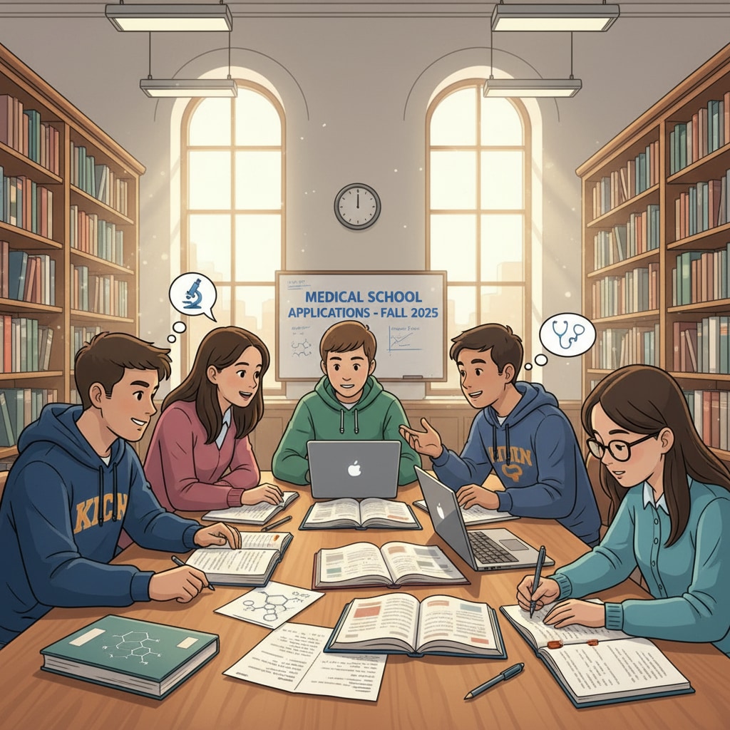 High school students studying in a library to overcome learning stress and fill knowledge gaps for medical school applications