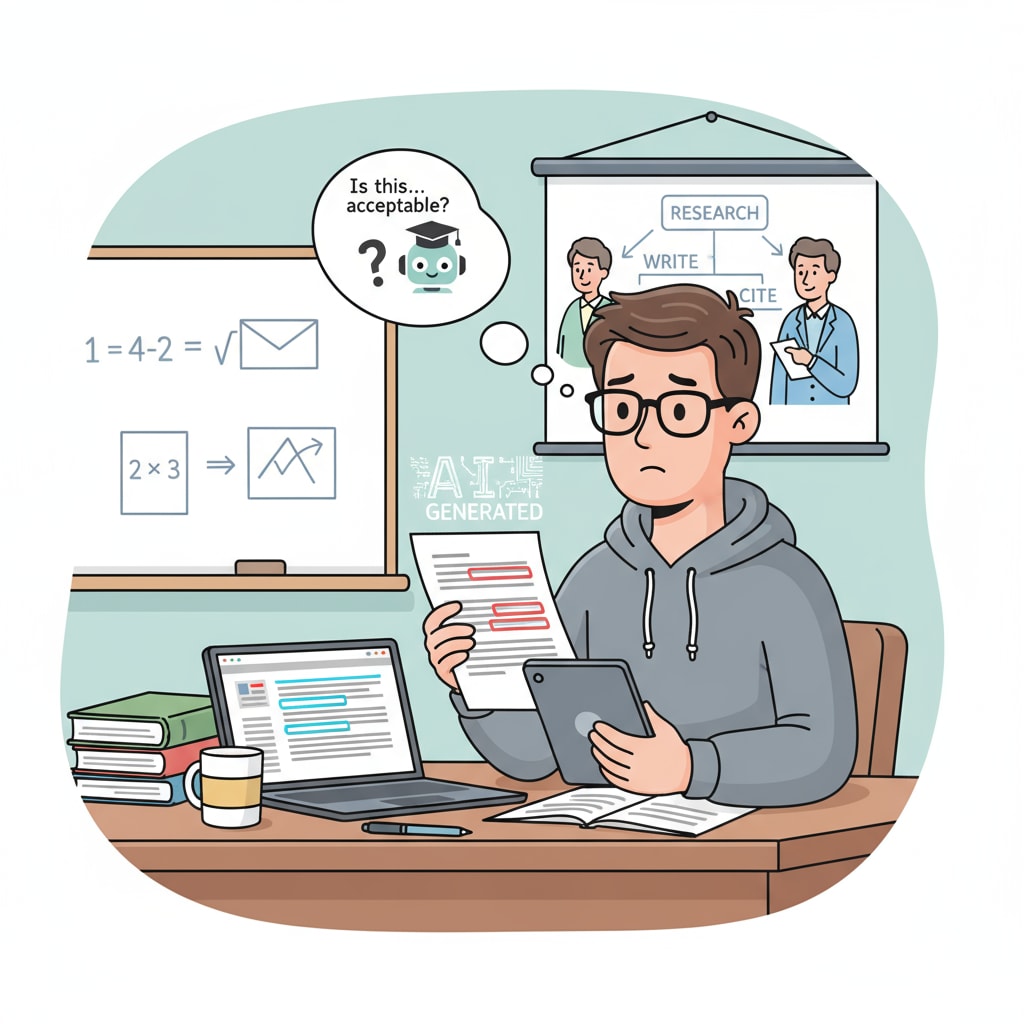 A student's dilemma regarding the use of AI-written essays and its relation to student writing and educational goals.
